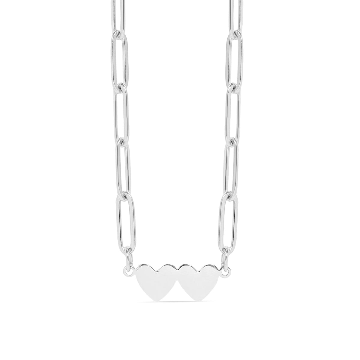 Stainless Steel Engravable 2 Heart Paperclip Necklace / SBB0351