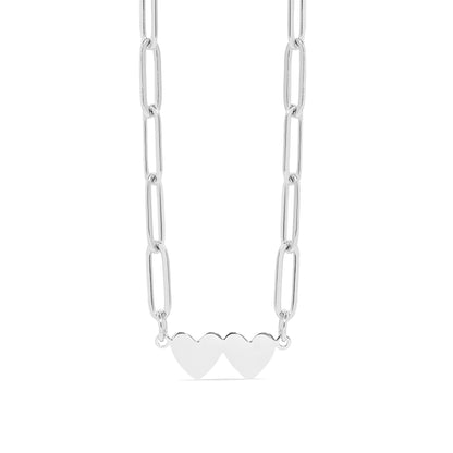 Stainless Steel Engravable 2 Heart Paperclip Necklace / SBB0351