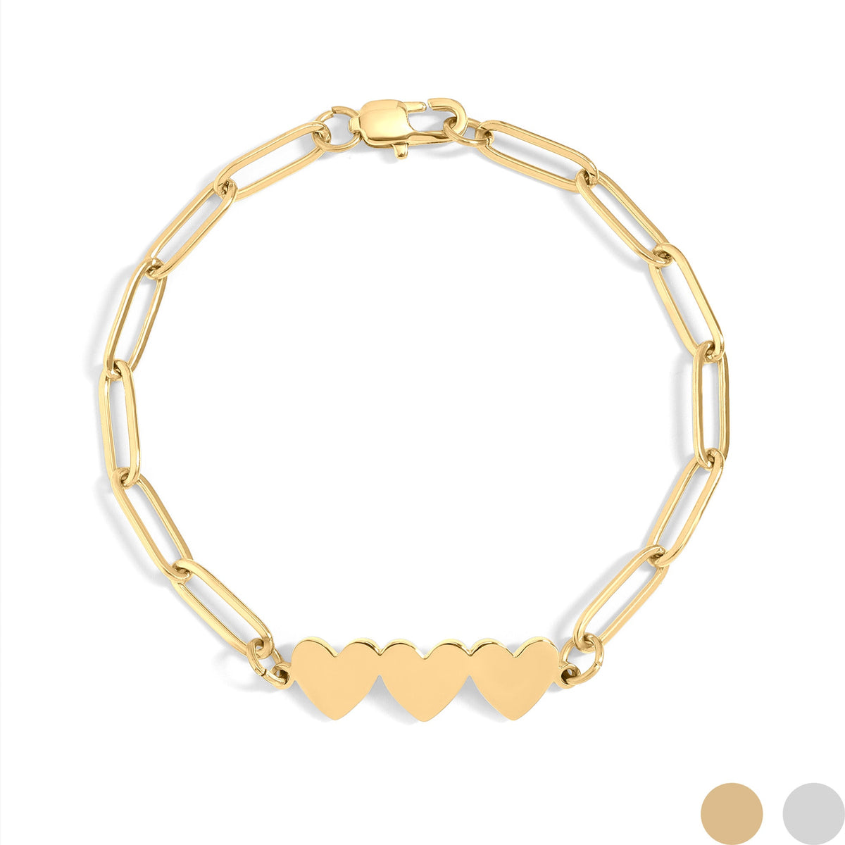 Stainless Steel Engravable 3 Heart Paperclip Bracelet / SBB0352