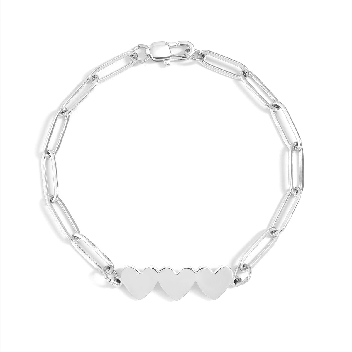 Stainless Steel Engravable 3 Heart Paperclip Bracelet / SBB0352