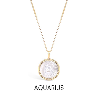 14K Gold Plated Sterling Silver Mother of Pearl Zodiac Pendant Necklace / SBB0354