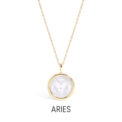 14K Gold Plated Sterling Silver Mother of Pearl Zodiac Pendant Necklace / SBB0354