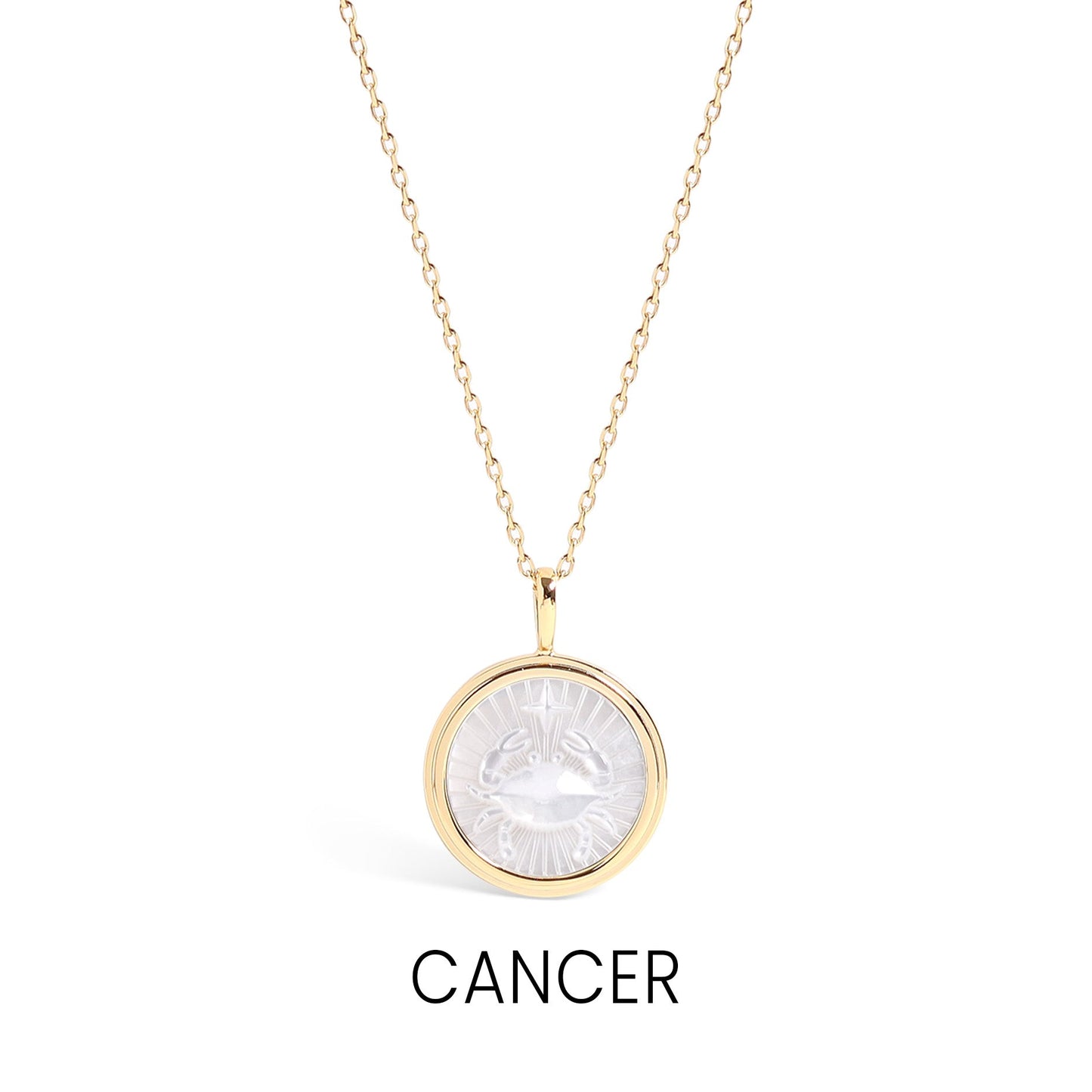 14K Gold Plated Sterling Silver Mother of Pearl Zodiac Pendant Necklace / SBB0354