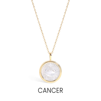 14K Gold Plated Sterling Silver Mother of Pearl Zodiac Pendant Necklace / SBB0354
