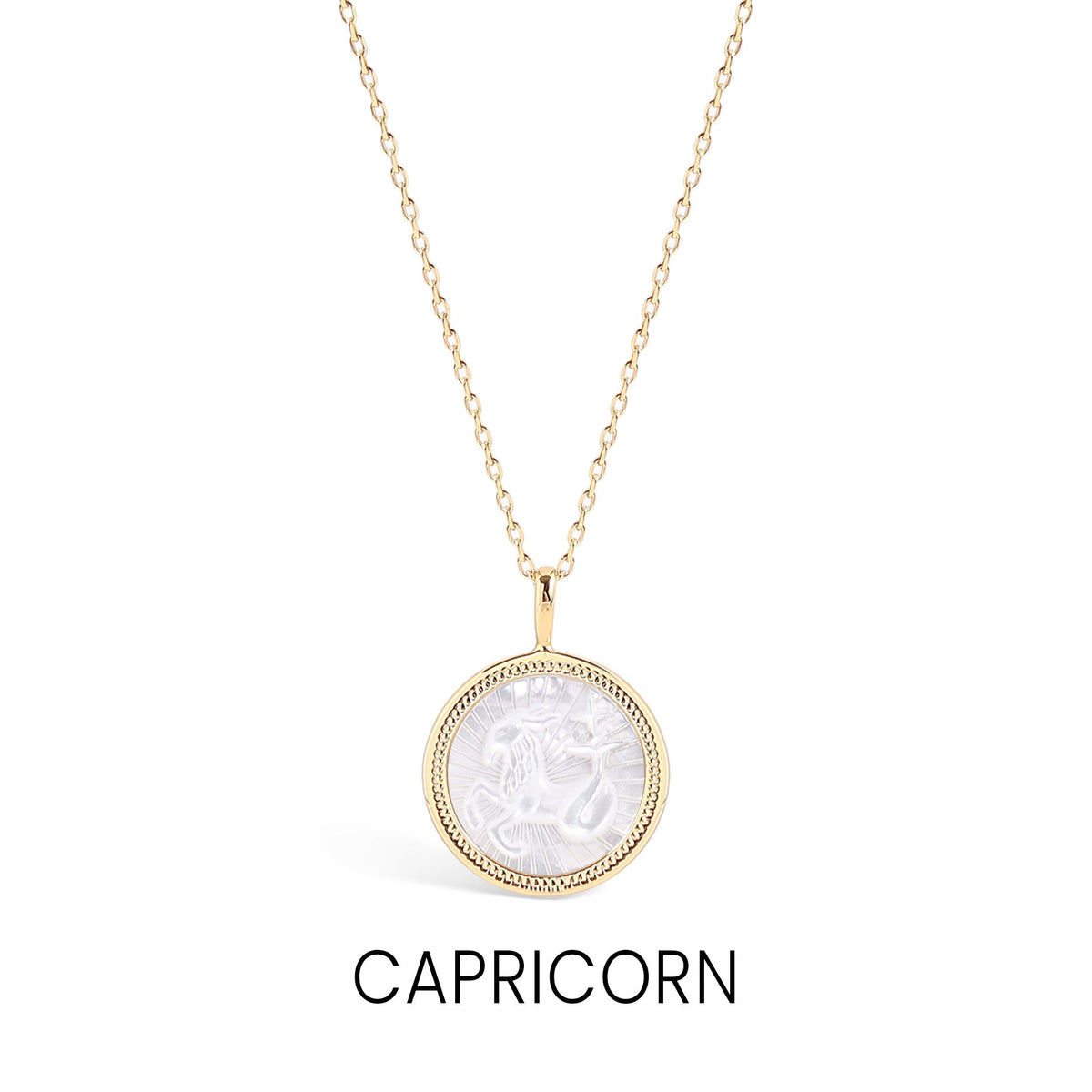 14K Gold Plated Sterling Silver Mother of Pearl Zodiac Pendant Necklace / SBB0354