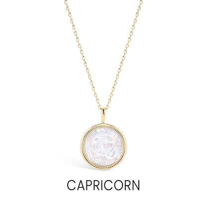 14K Gold Plated Sterling Silver Mother of Pearl Zodiac Pendant Necklace / SBB0354