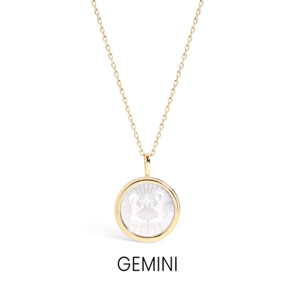 14K Gold Plated Sterling Silver Mother of Pearl Zodiac Pendant Necklace / SBB0354