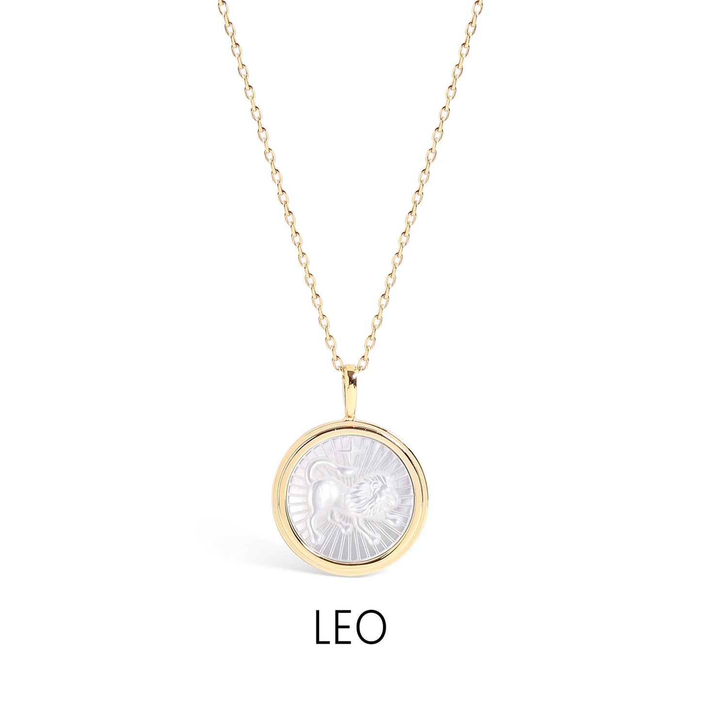 14K Gold Plated Sterling Silver Mother of Pearl Zodiac Pendant Necklace / SBB0354