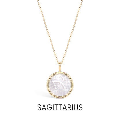 14K Gold Plated Sterling Silver Mother of Pearl Zodiac Pendant Necklace / SBB0354