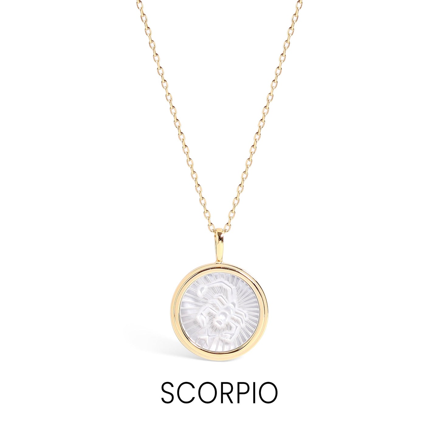 14K Gold Plated Sterling Silver Mother of Pearl Zodiac Pendant Necklace / SBB0354