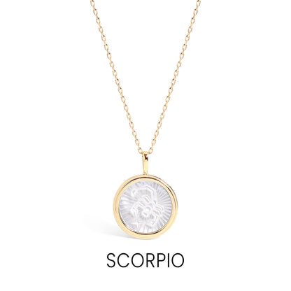14K Gold Plated Sterling Silver Mother of Pearl Zodiac Pendant Necklace / SBB0354