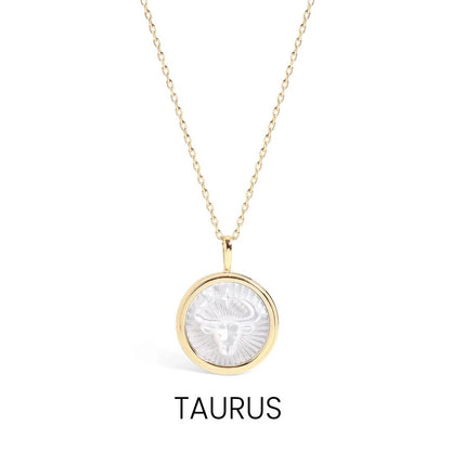 14K Gold Plated Sterling Silver Mother of Pearl Zodiac Pendant Necklace / SBB0354