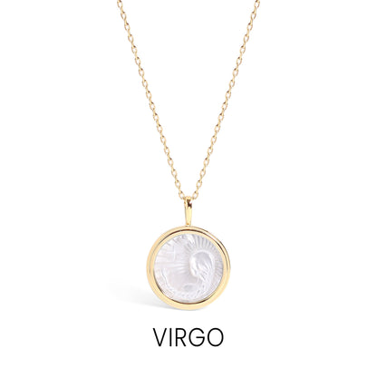 14K Gold Plated Sterling Silver Mother of Pearl Zodiac Pendant Necklace / SBB0354