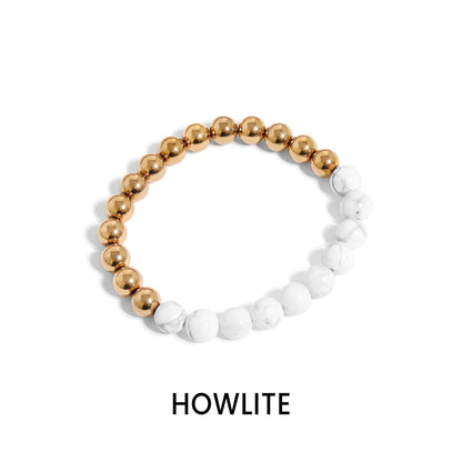18K Gold PVD Stainless Steel Semi Precious Beaded Stretch Bracelets / SBB0355