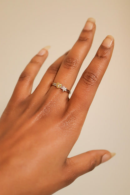 18K Gold PVD Stainless Steel CZ Stone Heart Symbol Ring / ZRJ0005