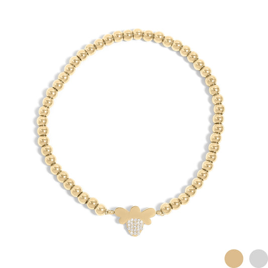 18K Gold PVD Stainless Steel Stone Bee Metal Beaded Stretch Bracelet / BRJ1022