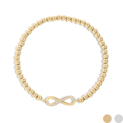 18K Gold PVD Stainless Steel Stone Infinity Sign Metal Beaded Stretch Bracelet / BRJ1017
