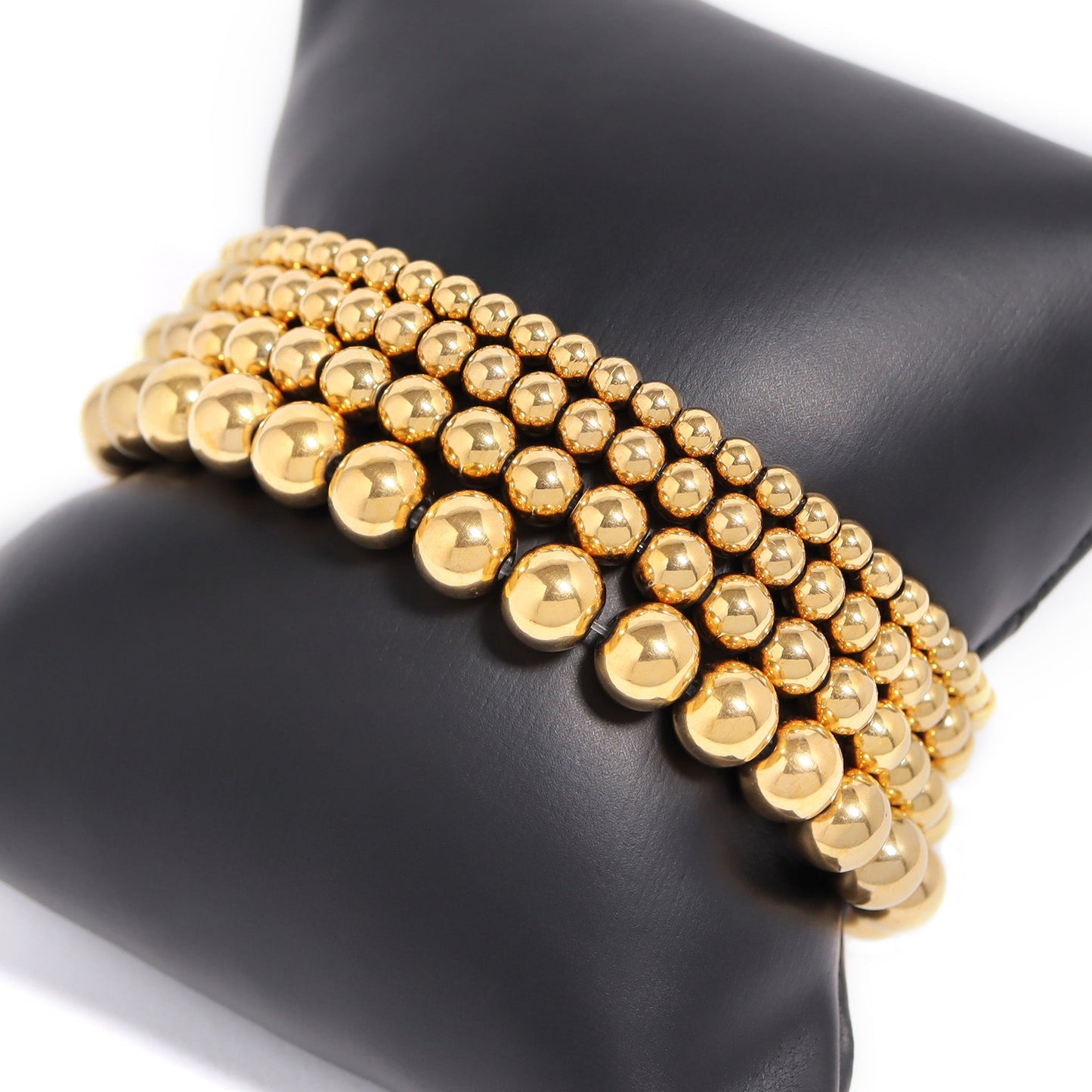 18K Gold PVD Stainless Steel Beaded Stretch Bracelet / SBB0342
