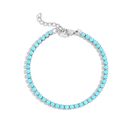Stainless Steel Turquoise Rhinestone Tennis Chain Bracelet / TBR0005