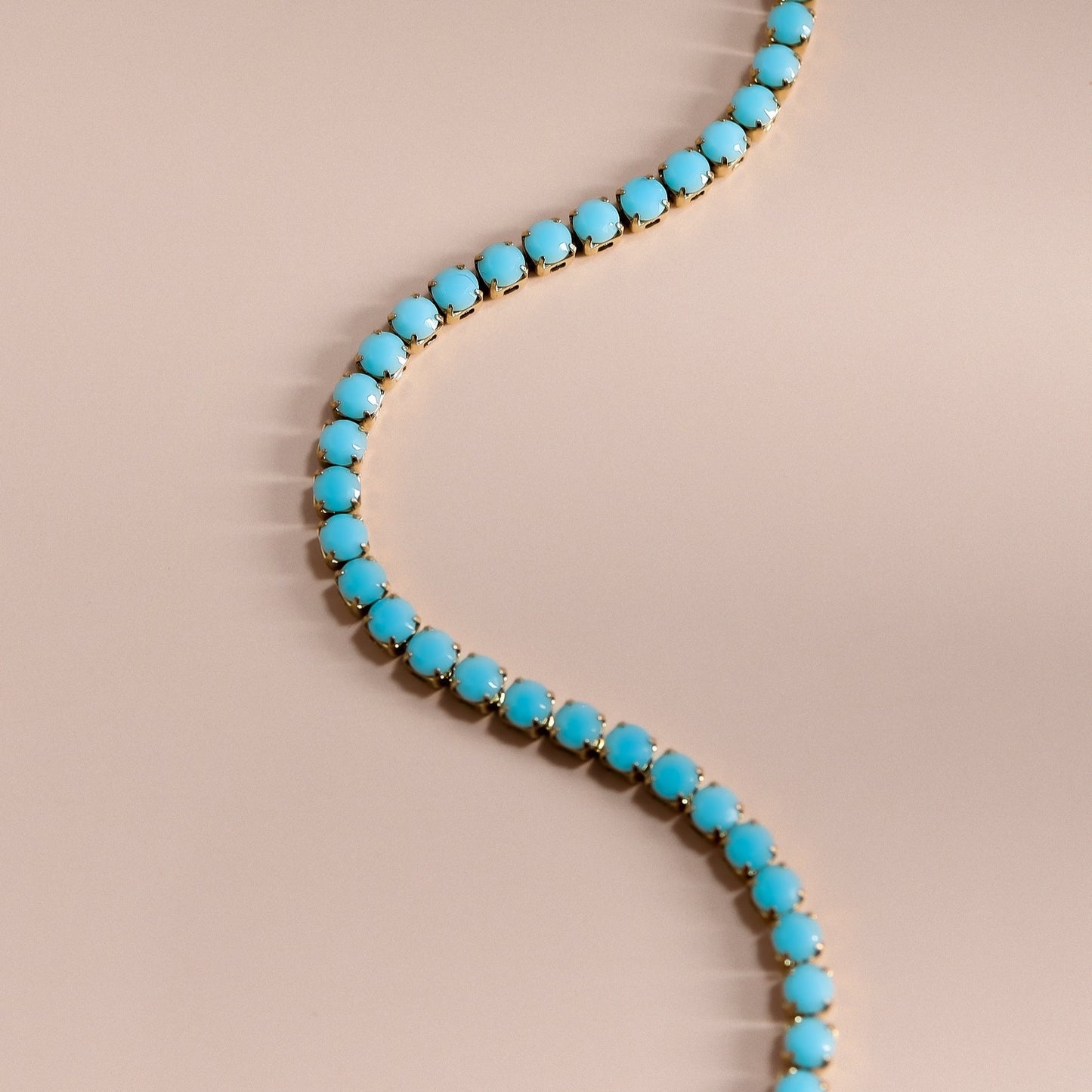 18K Gold PVD Stainless Steel Turquoise Rhinestone Tennis Chain Necklace / TNN0006