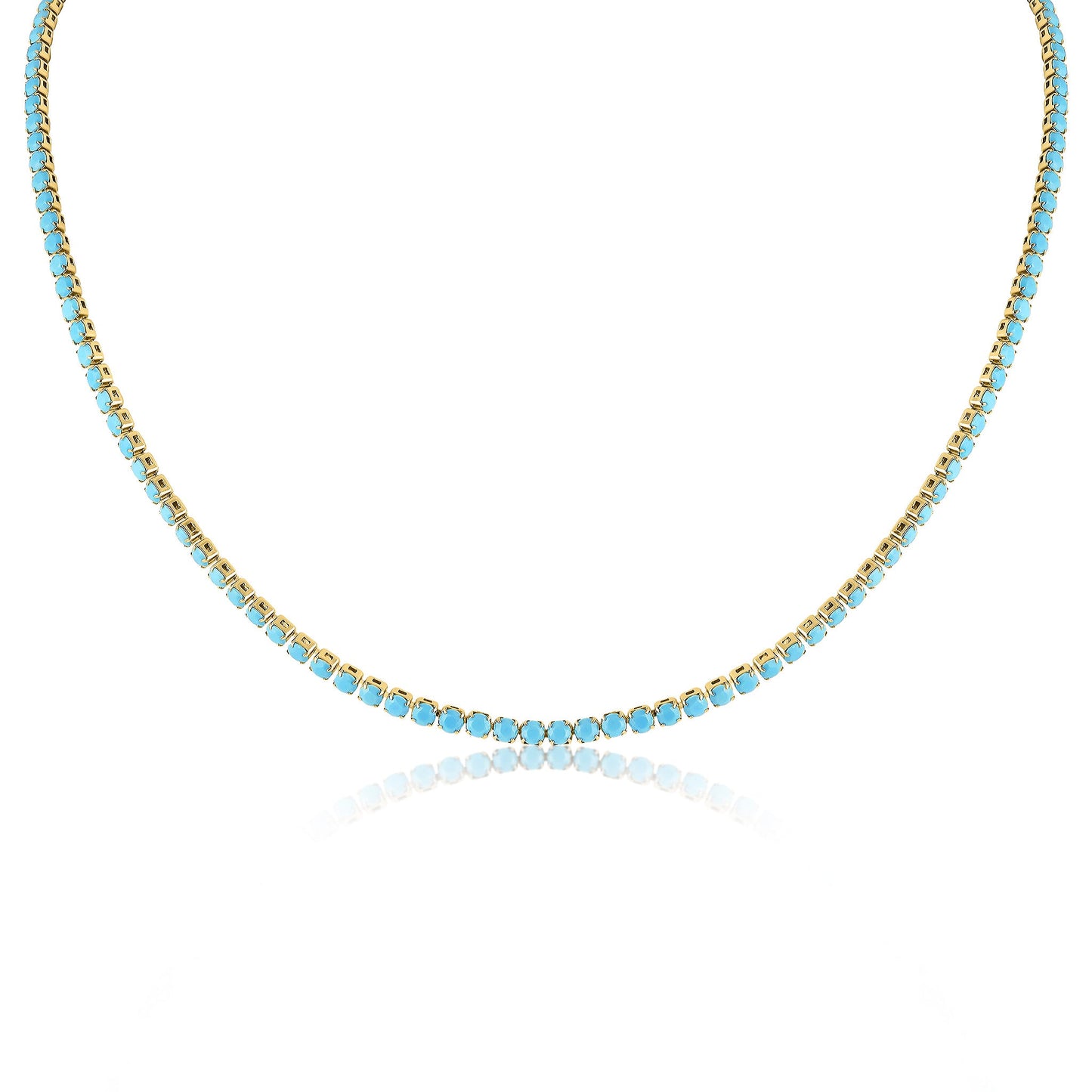 18K Gold PVD Stainless Steel Turquoise Rhinestone Tennis Chain Necklace / TNN0006
