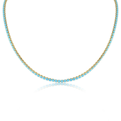 18K Gold PVD Stainless Steel Turquoise Rhinestone Tennis Chain Necklace / TNN0006