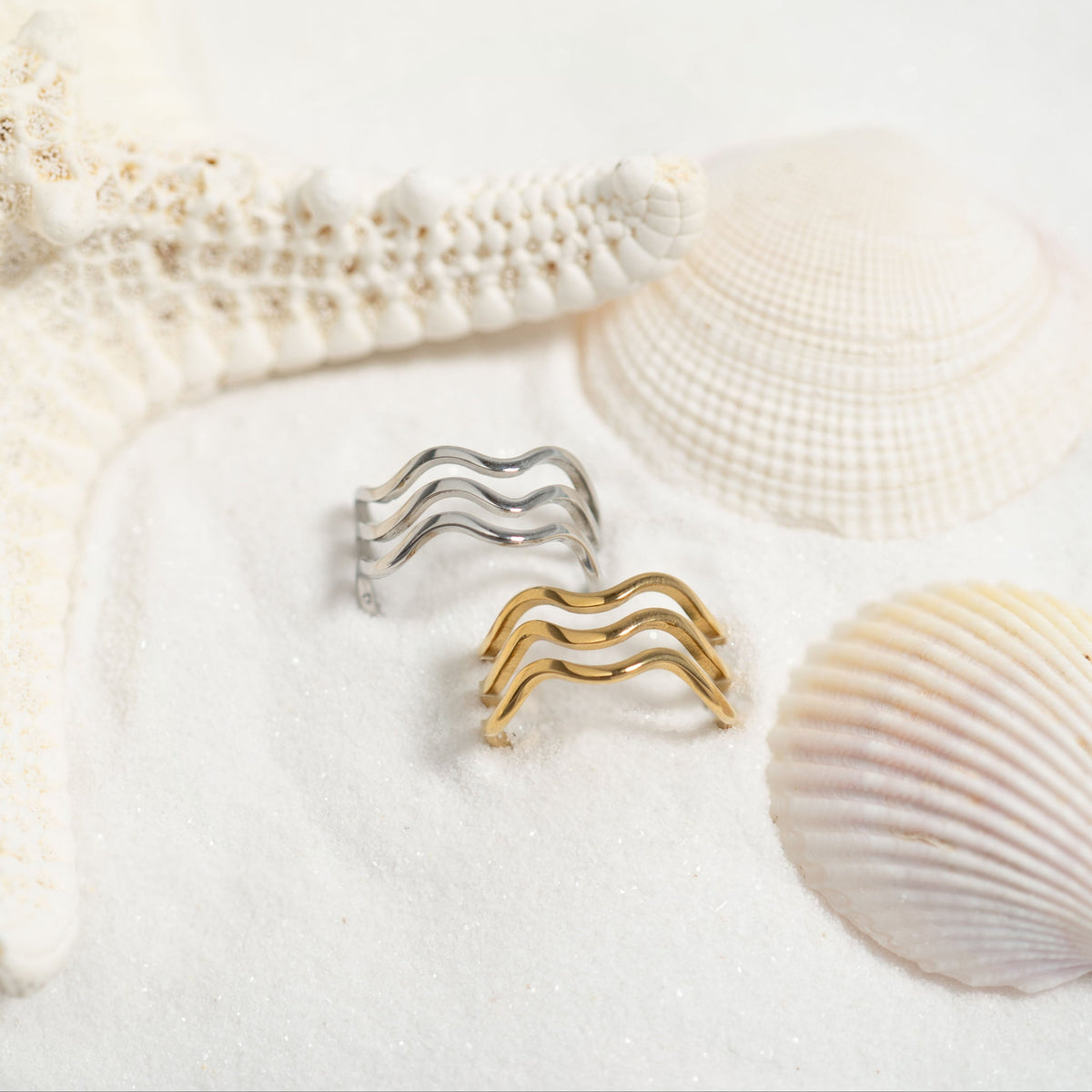 18K Gold PVD Stainless Steel Triple Wave Geometric Ring / KSS0005