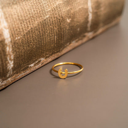 18K Gold PVD Stainless Steel Horseshoe Symbol Ring / ZRJ0001