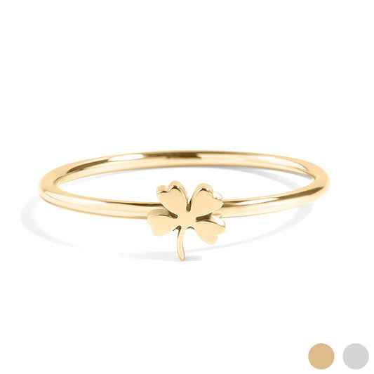 18K Gold PVD Stainless Steel Four Leaf Clover Symbol Ring / ZRJ0002