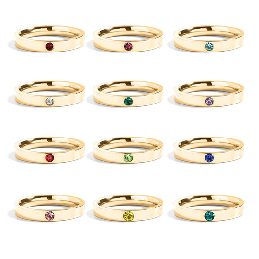 18K Gold PVD Stainless Steel Birthstone Engravable Stacking Ring / ZRJ1004