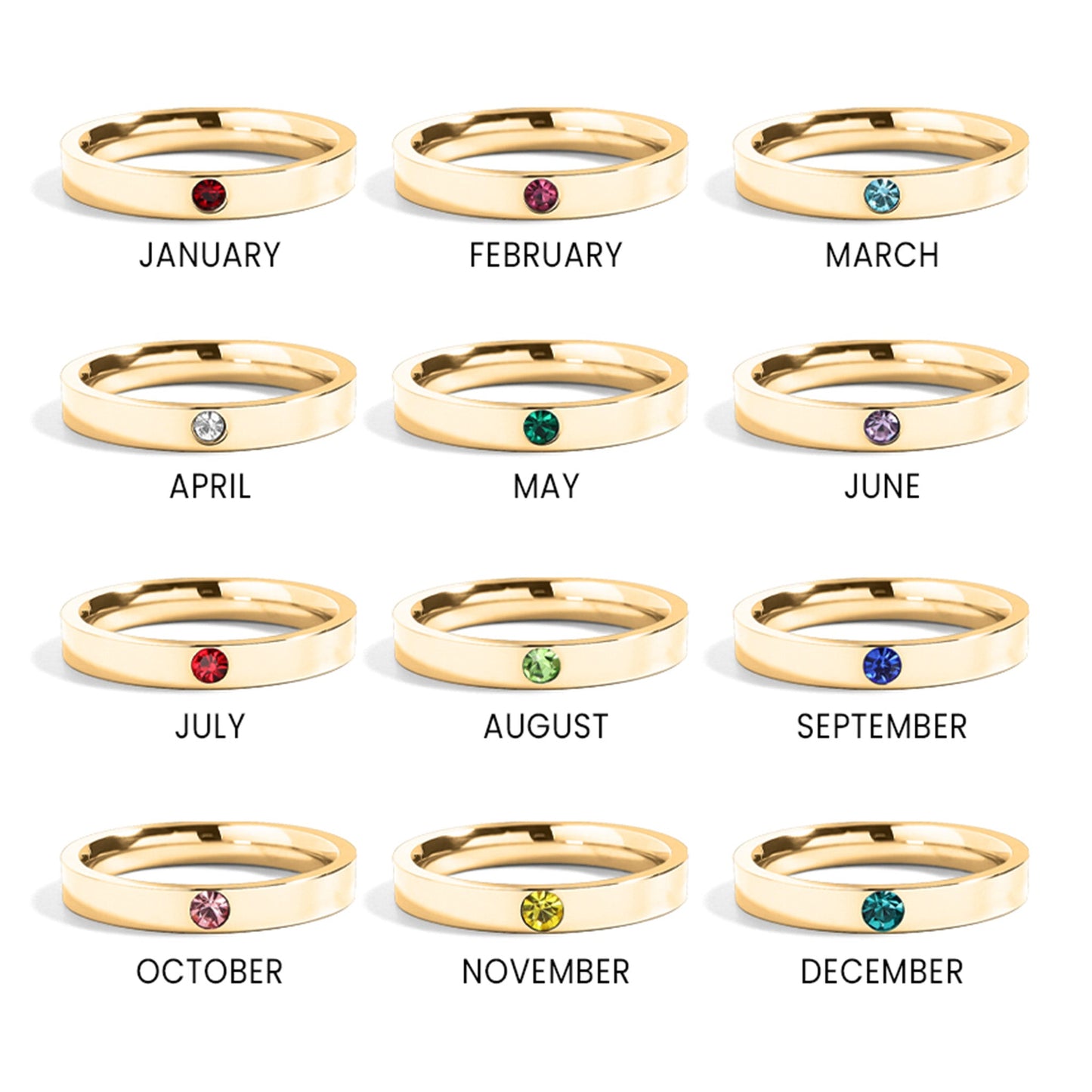 18K Gold PVD Stainless Steel Birthstone Engravable Stacking Ring / ZRJ1004