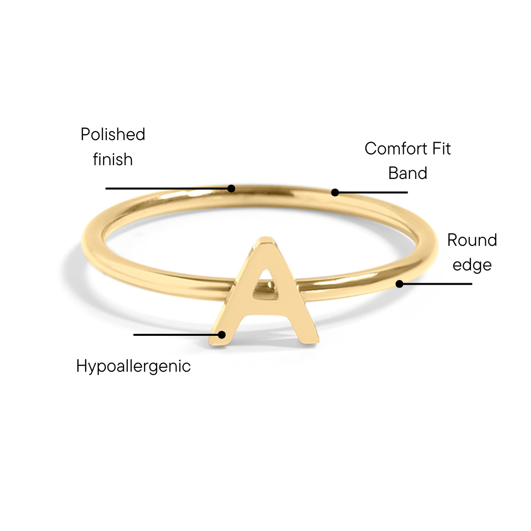 18K Gold PVD Stainless Steel Initial Stacking Rings A-M / ZRJ9021