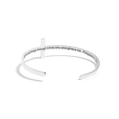 18K Gold PVD Stainless Steel Philippians 4:13 Cross Cuff Bracelet / BRJ1002