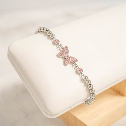 18K Gold PVD Stainless Steel Butterfly Beaded Stretch Bracelet / BRJ1074