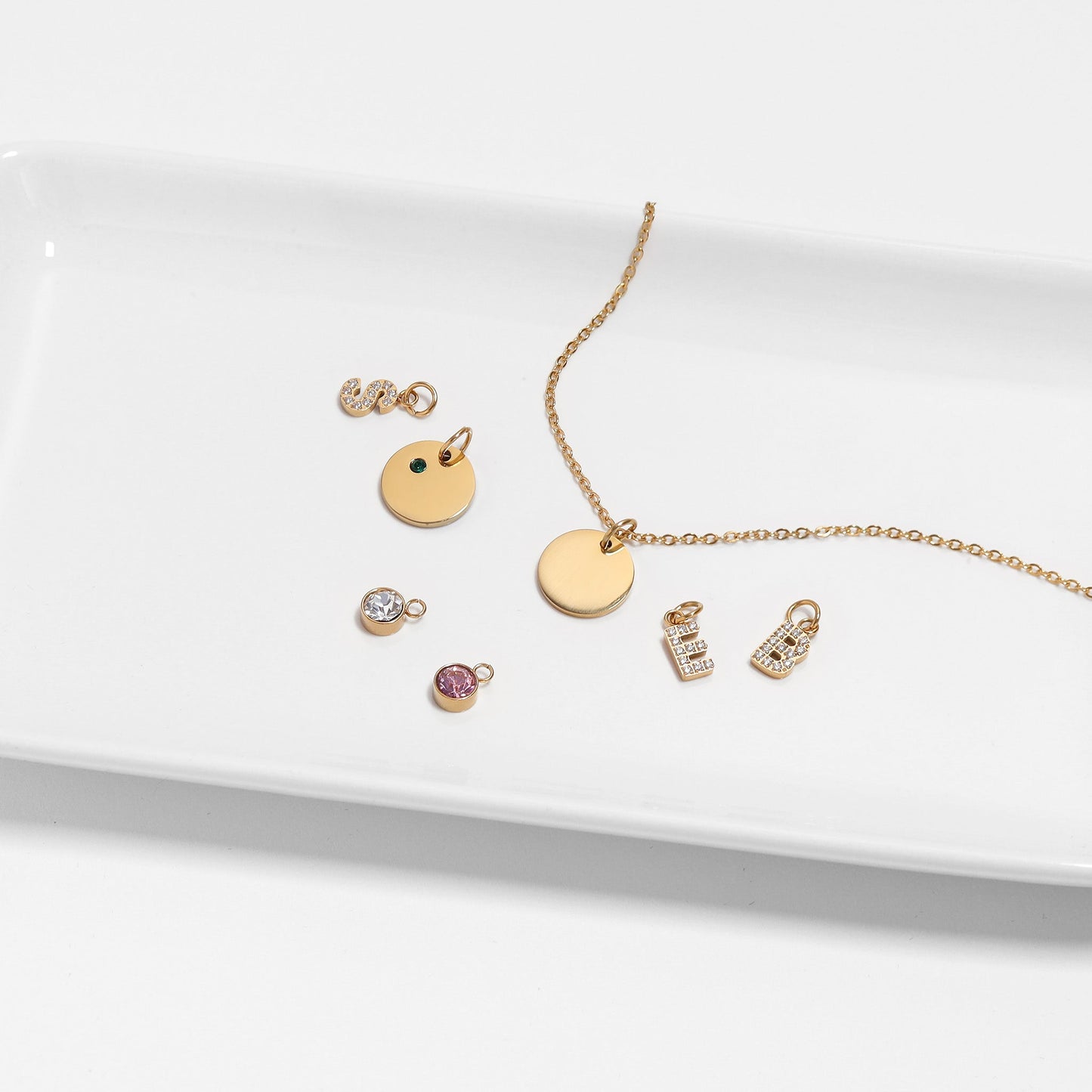 18K Gold PVD Stainless Steel Pave Set CZ Initial Letter Charms / PDC9021