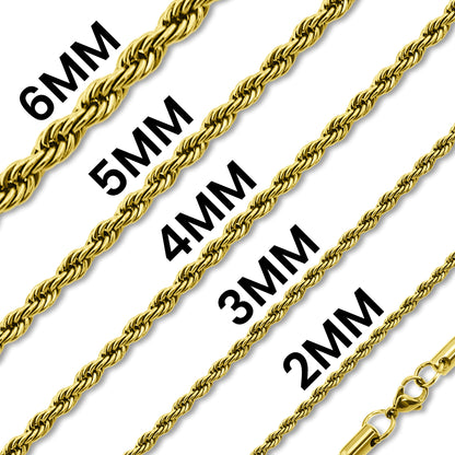 18K Gold PVD Stainless Steel Rope Chain Necklace / CHN9702