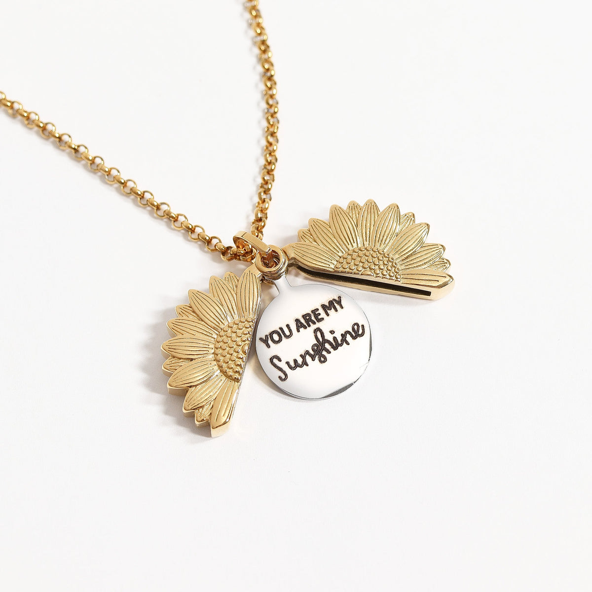 18K Gold PVD Stainless Steel Sunflower Hidden Message Necklace / CHN9973