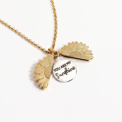 18K Gold PVD Stainless Steel Sunflower Hidden Message Necklace / CHN9973