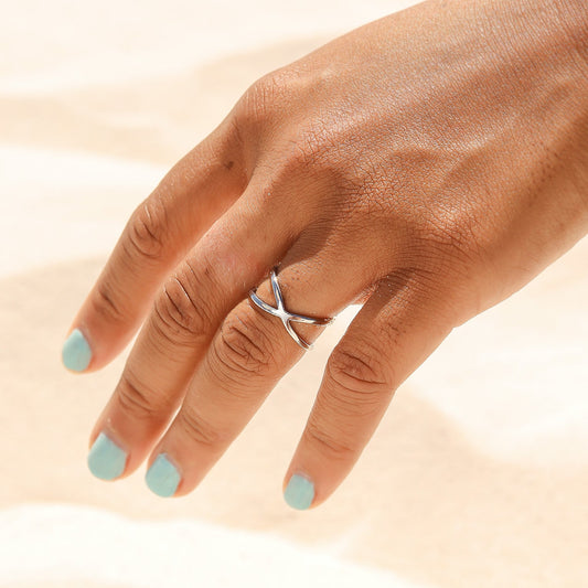 18K Gold PVD Stainless Steel Atomic X Geometric Ring / KSS0006