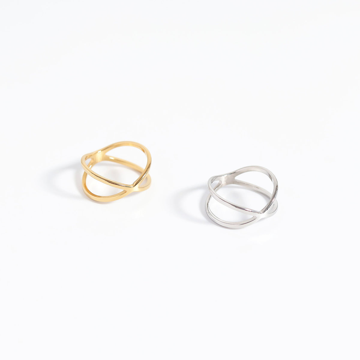 18K Gold PVD Stainless Steel Atomic X Geometric Ring / KSS0006