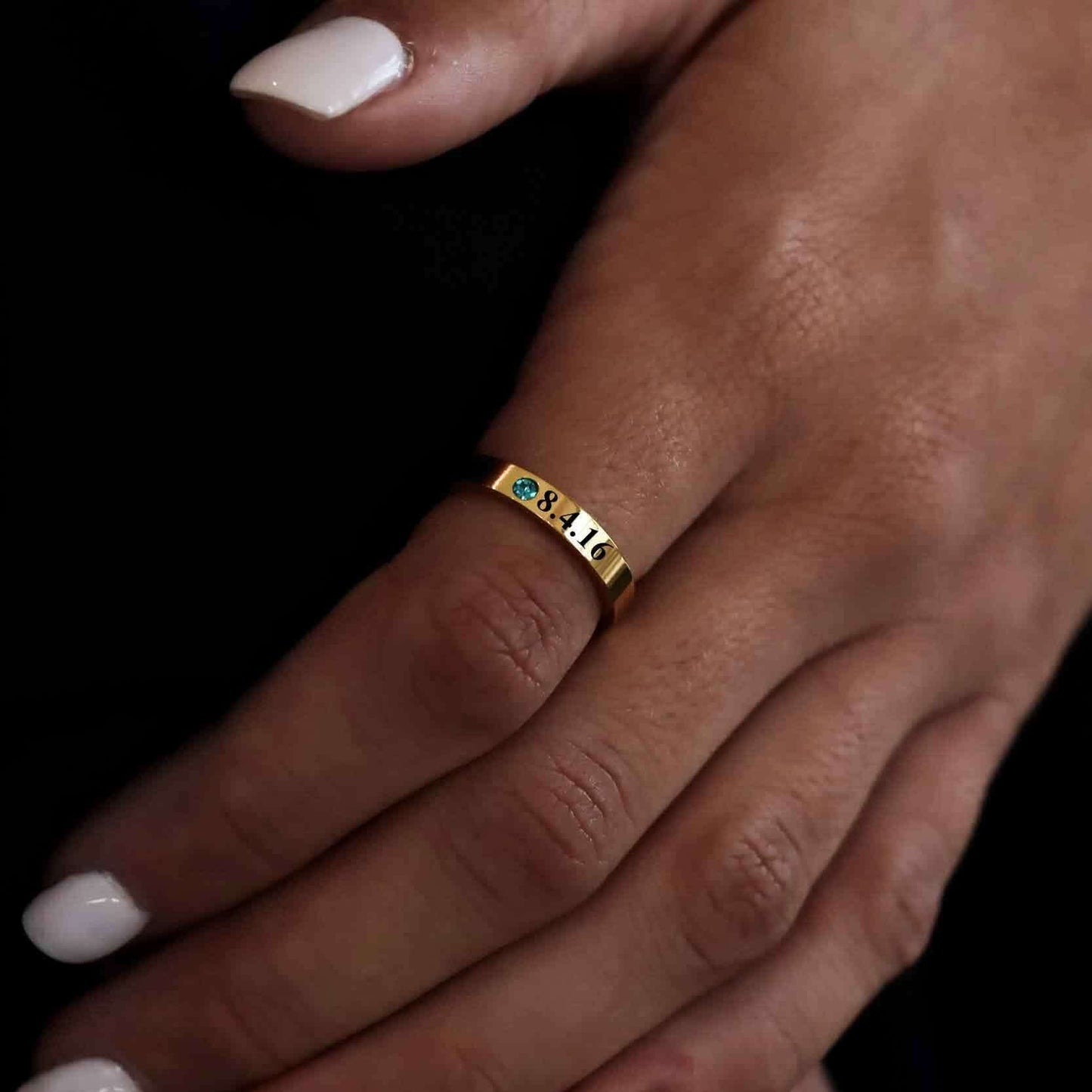 18K Gold PVD Stainless Steel Birthstone Engravable Stacking Ring / ZRJ1004