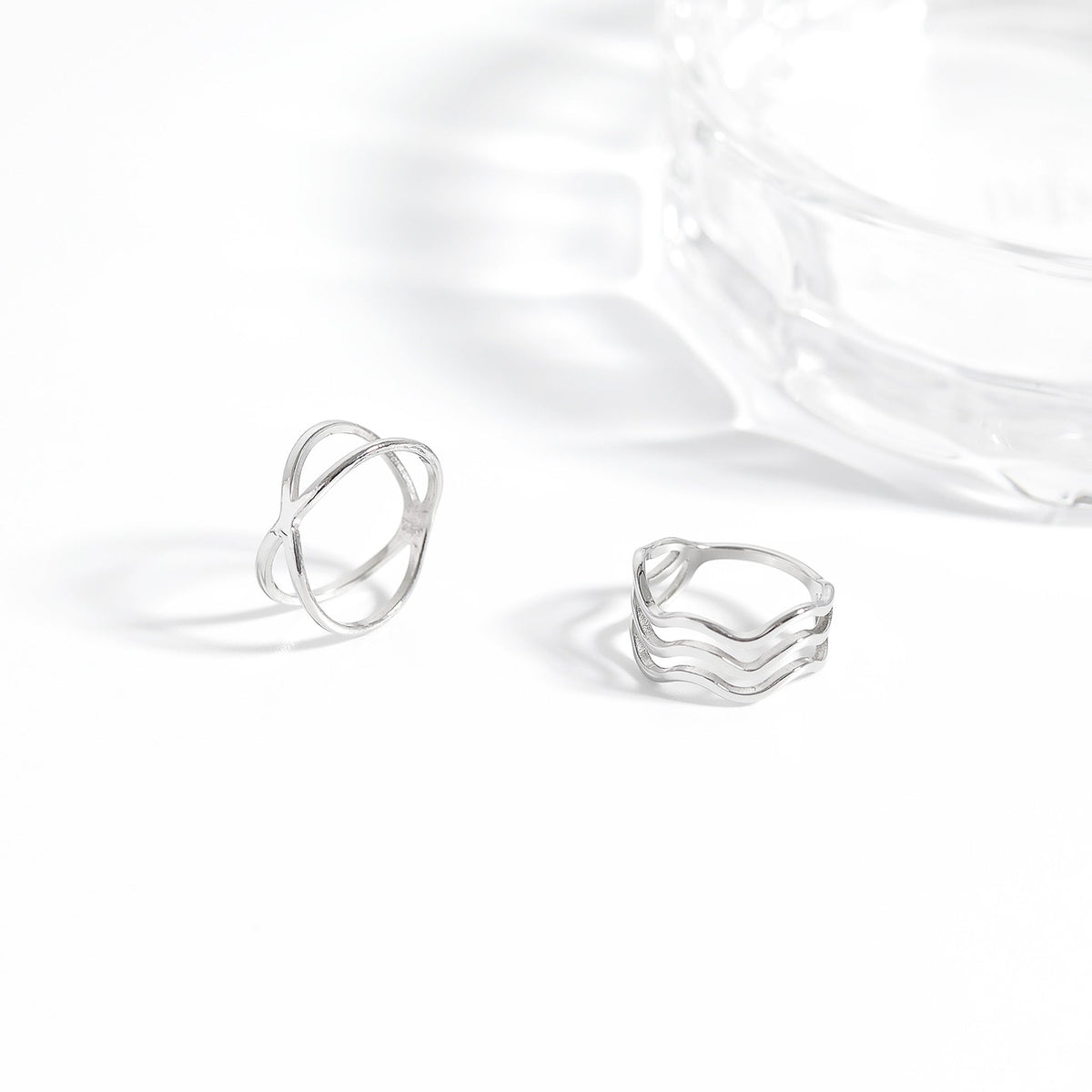 18K Gold PVD Stainless Steel Triple Wave Geometric Ring / KSS0005