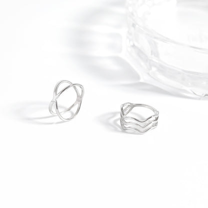 18K Gold PVD Stainless Steel Triple Wave Geometric Ring / KSS0005