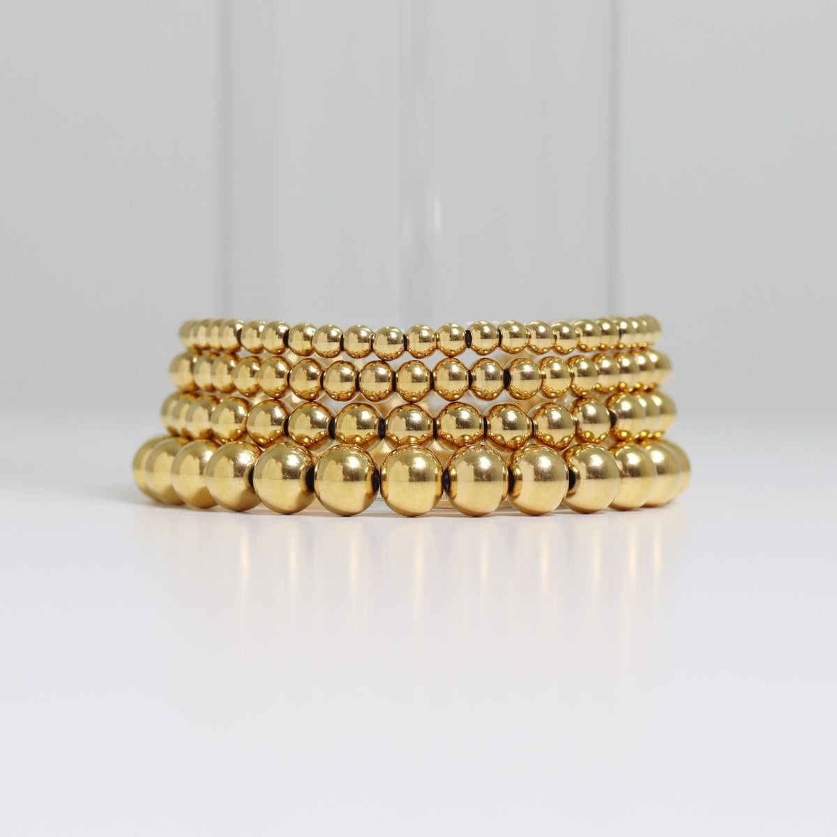 18K Gold PVD Stainless Steel Beaded Stretch Bracelet / SBB0342
