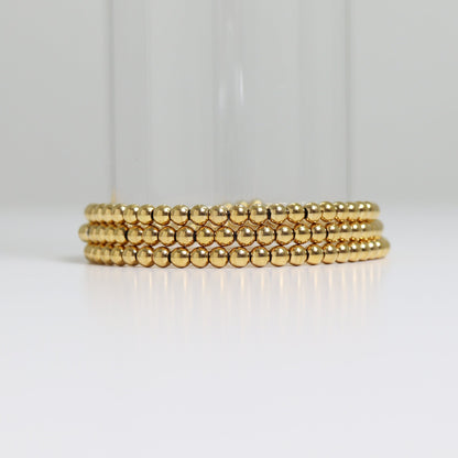 18K Gold PVD Stainless Steel Beaded Stretch Bracelet / SBB0342