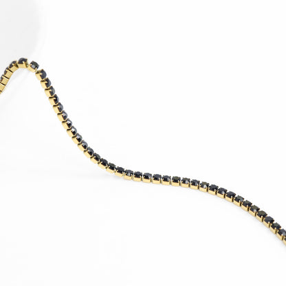 18K Gold PVD Stainless Steel Jet Rhinestone Tennis Chain Bracelet / TBR0004