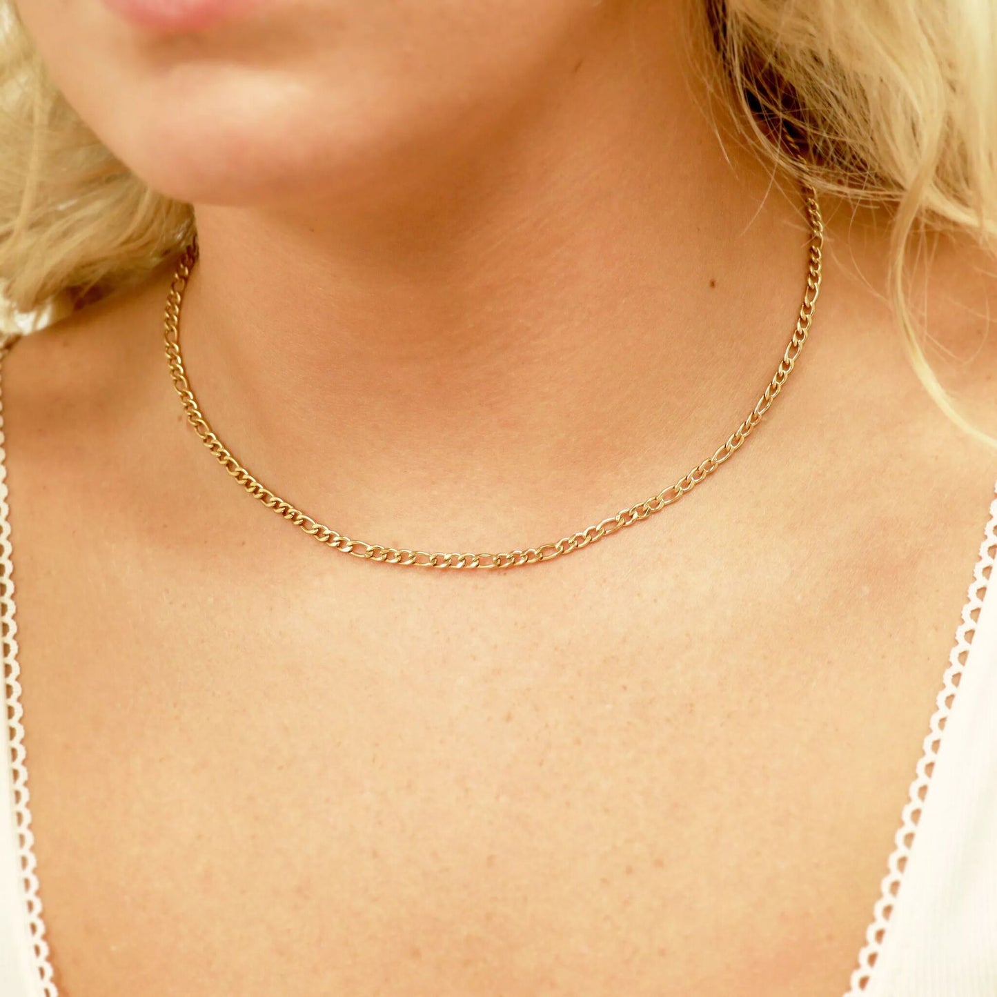 18K Gold PVD Stainless Steel Figaro Chain Necklace / CHN9600