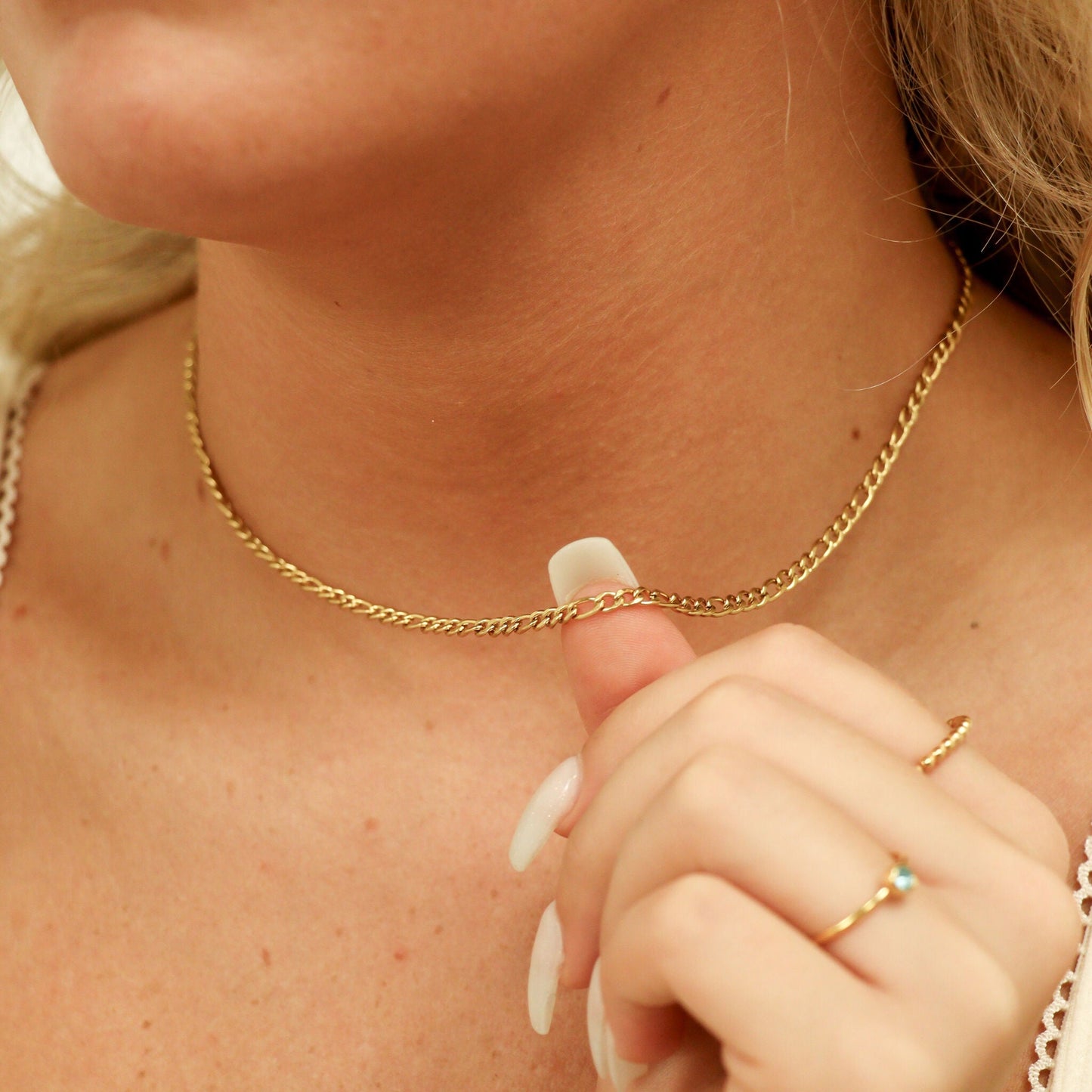 18K Gold PVD Stainless Steel Figaro Chain Necklace / CHN9600