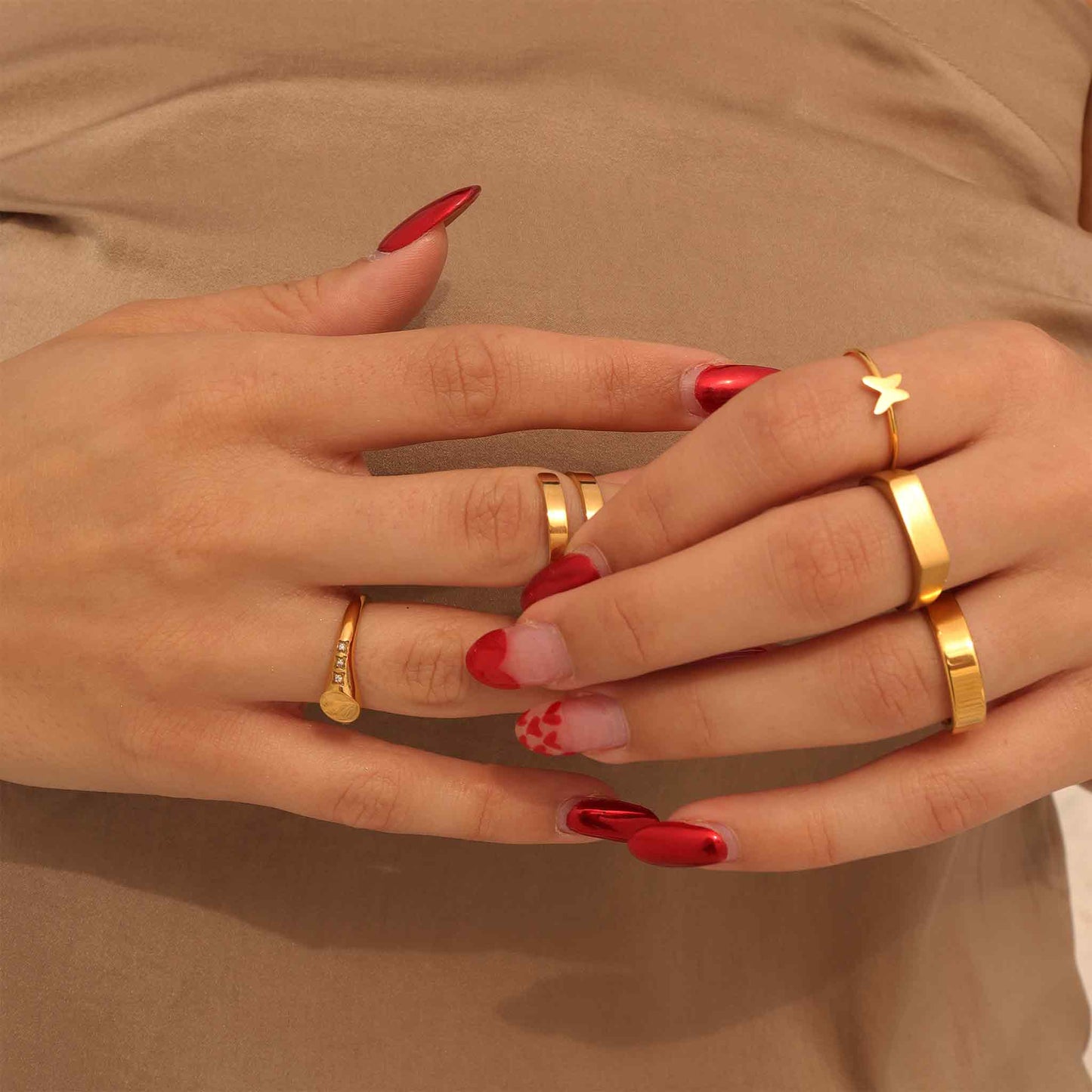 18K Gold PVD Stainless Steel Blank Engravable 2 Name Wrap Ring / ZRJ9016