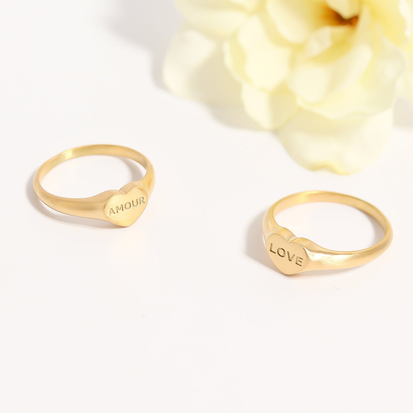 18K Gold PVD Stainless Steel Amour Heart Signet Ring / ESR0006